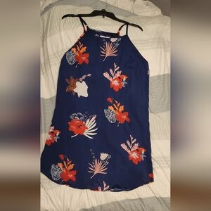 Floral Halter Shift Dress - Navy with Red & White Bloom